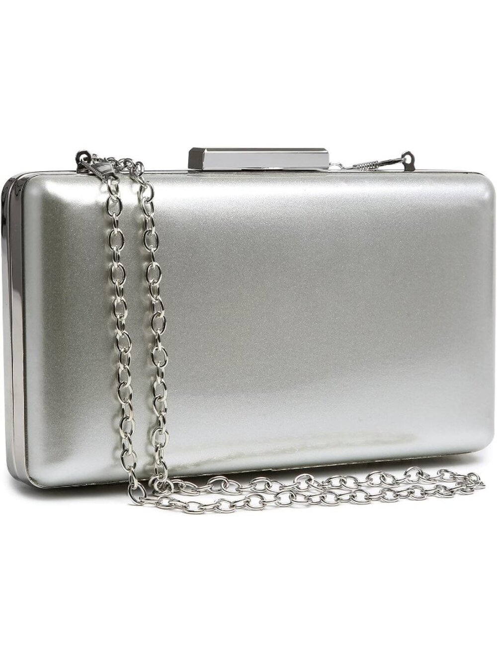 Women's Silver Clutch Purse With Chain Strap Detachable Evening Handbag